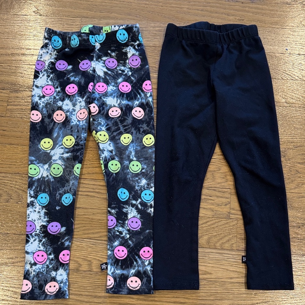 Pixielane leggings Rainbow Smiley tie dye Black set 3T LIKE NEW